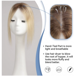 12-Inch Ombre Blonde Silk Base Straight Hair Topper - 100% Remy Human Hair Clip-In, 150% Density