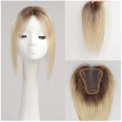 12-Inch Ombre Blonde Silk Base Straight Hair Topper - 100% Remy Human Hair Clip-In, 150% Density