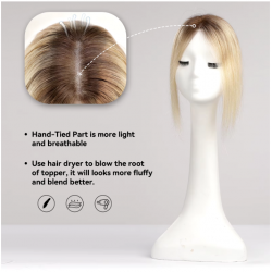 12-Inch Ombre Blonde Silk Base Straight Hair Topper - 100% Remy Human Hair Clip-In, 150% Density
